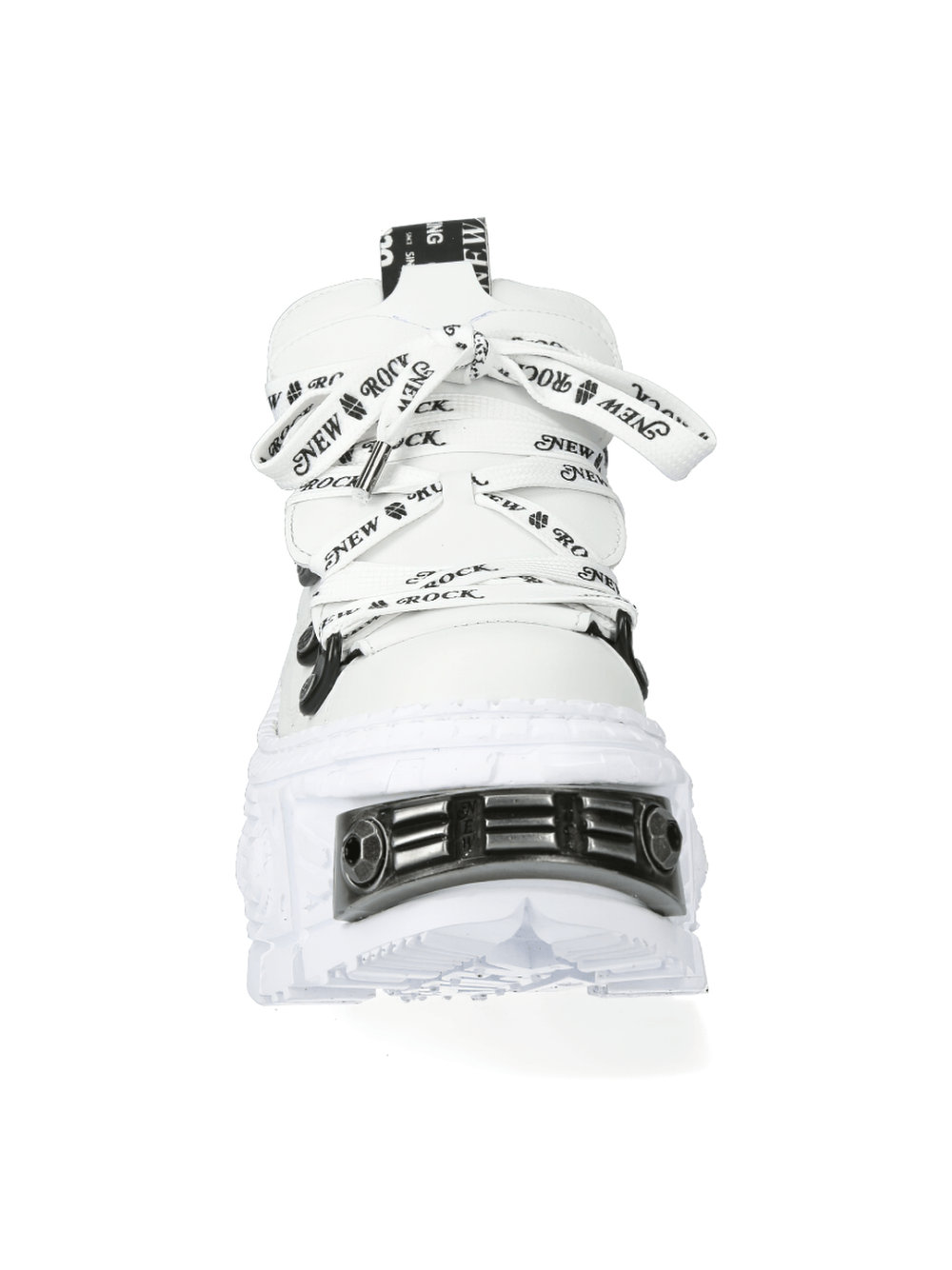 NEW ROCK white gothic platform ankle boots featuring metallic details and bold design.