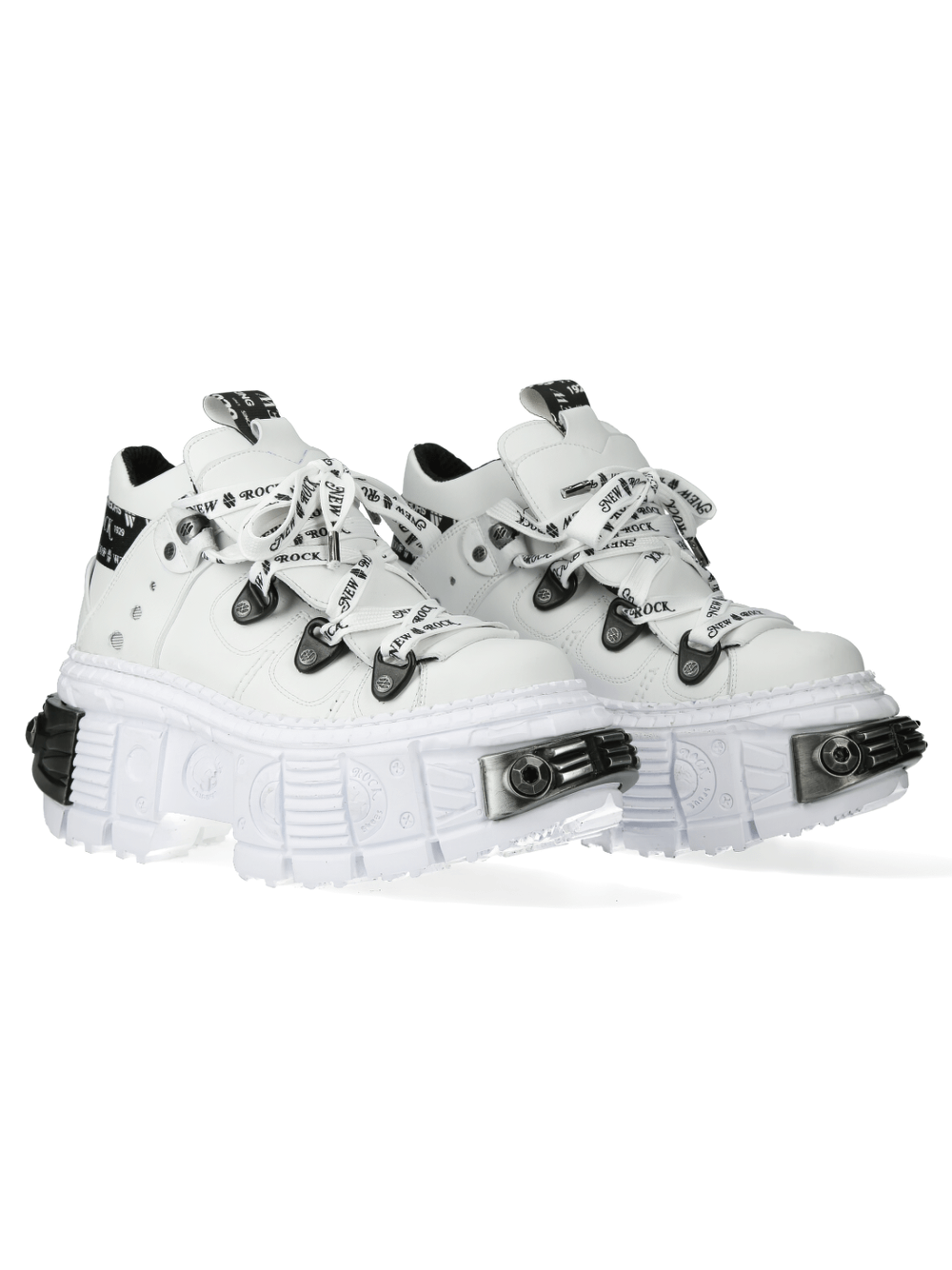 NEW ROCK White Gothic Platform Ankle Boots with metallic details and unique punk rock design.