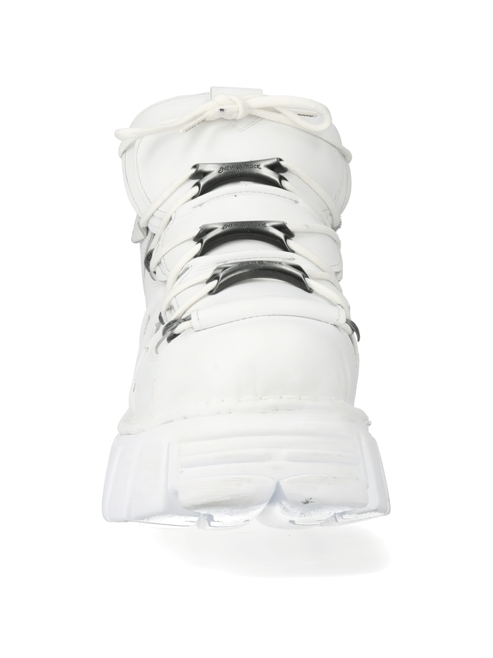 NEW ROCK white gothic punk platform ankle boots showcasing lace-up design and bold silver hardware.