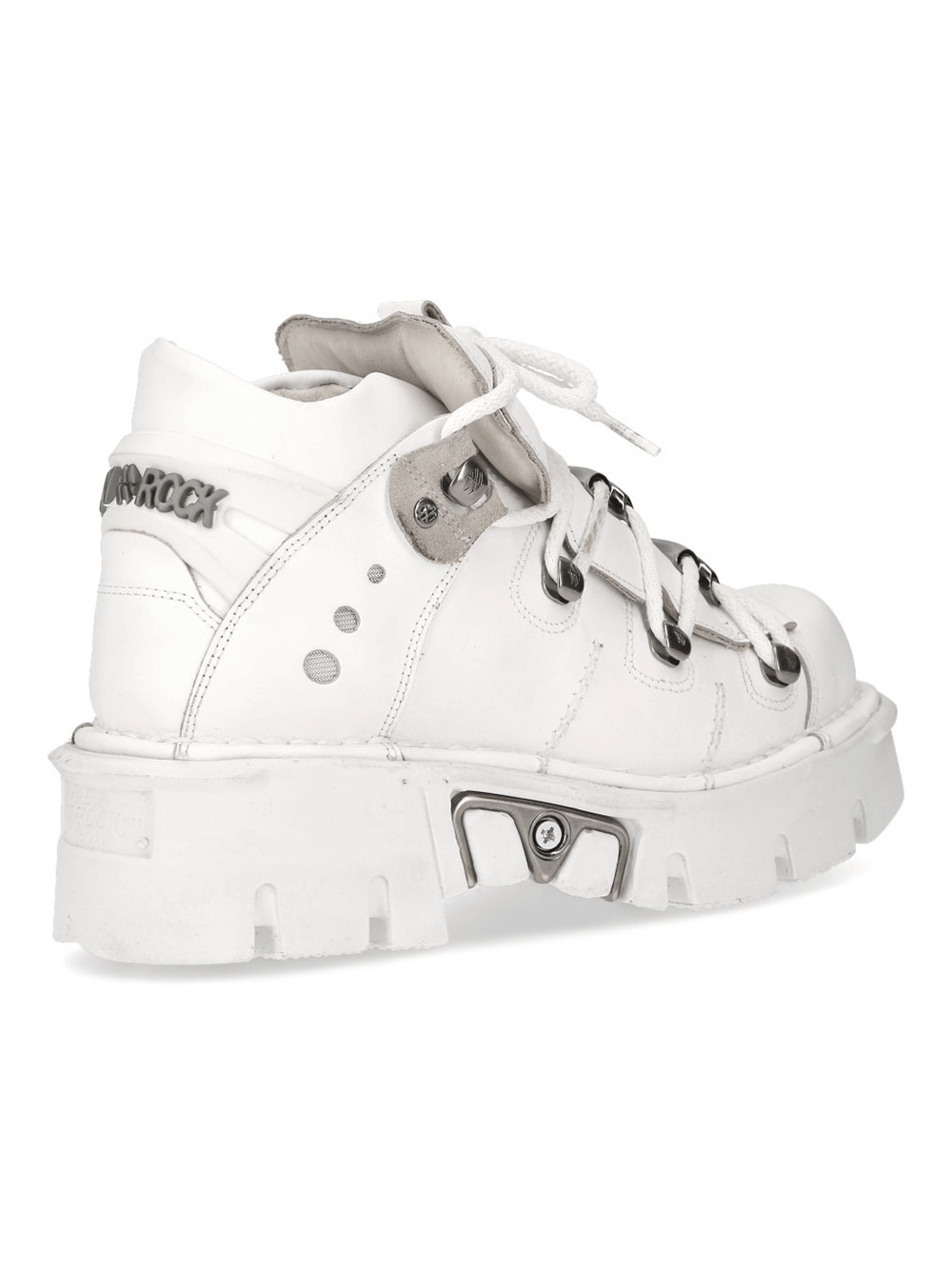 NEW ROCK white gothic punk shoes with metal accents and platform, showcasing edgy design and bold style.