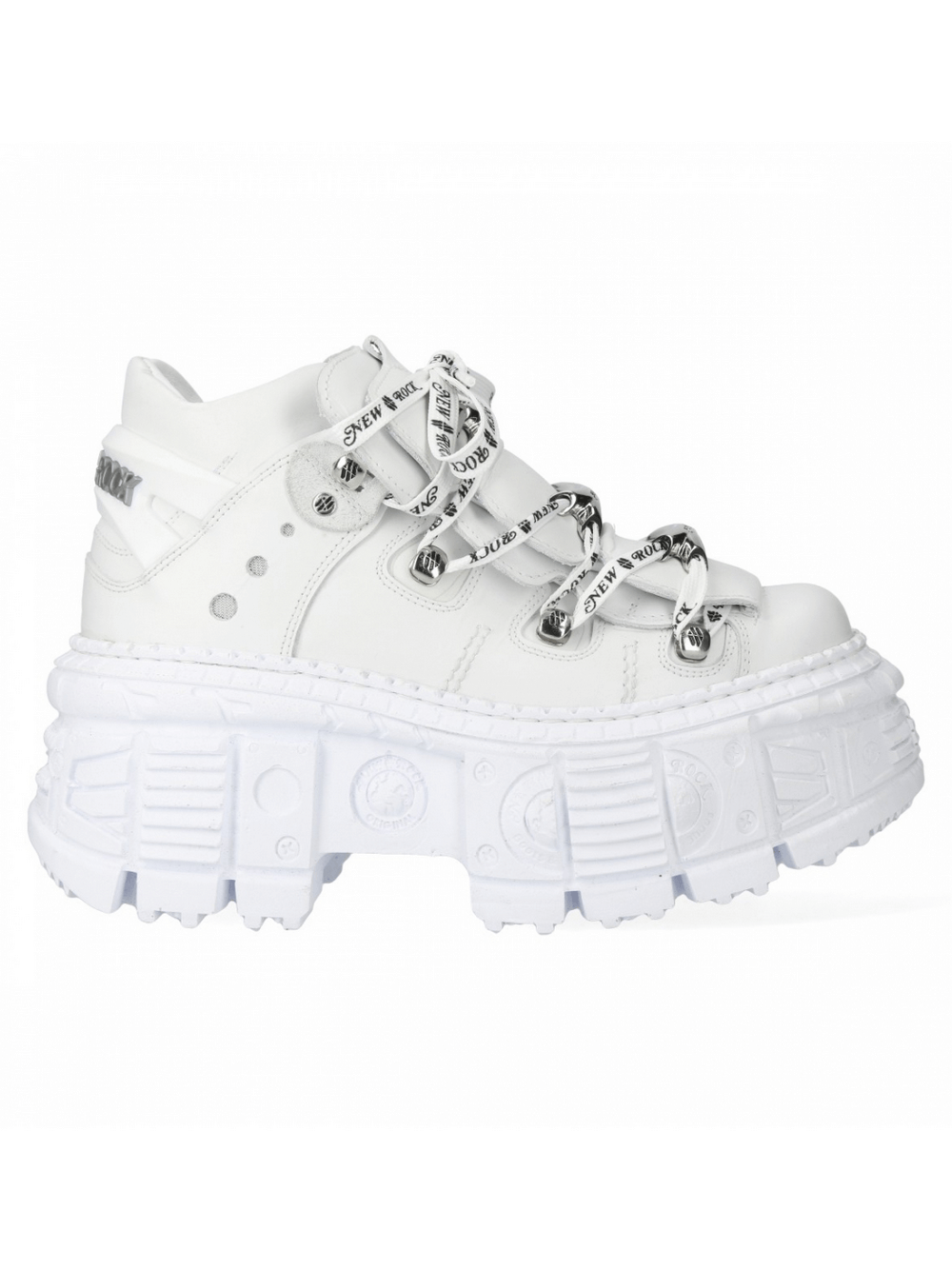 NEW ROCK White Leather Chunky Lace-Up Ankle Boots
