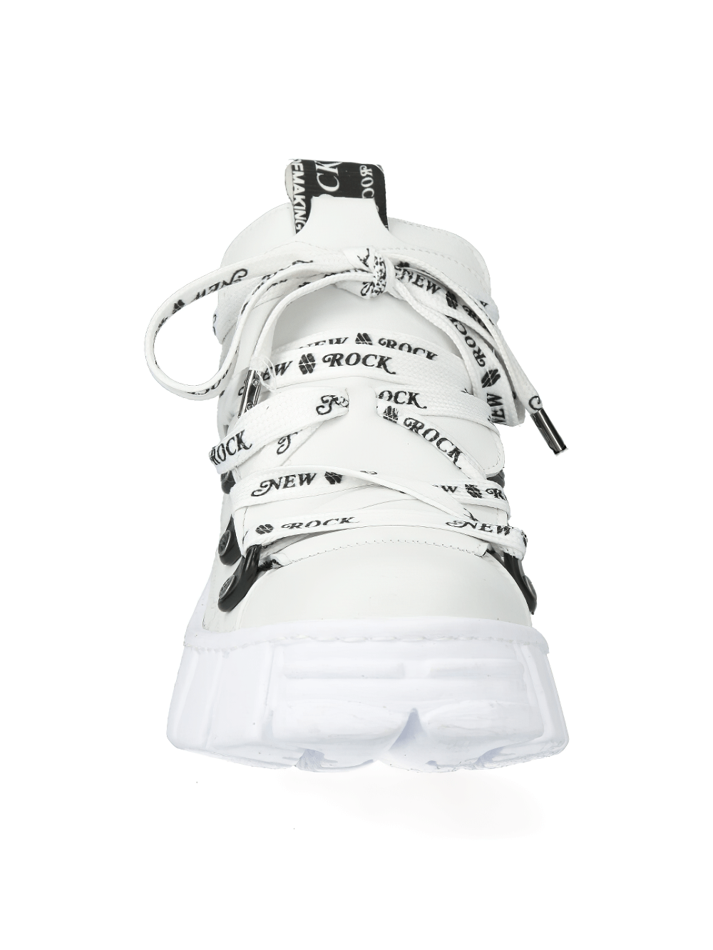 NEW ROCK white platform ankle boots with chunky sole and gothic lace-up design, blending punk and rock styles.