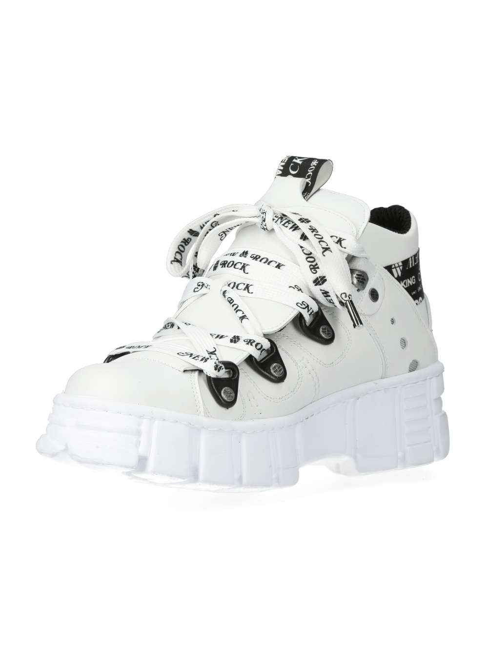 NEW ROCK White Chunky Platform Ankle Boots with Gothic Style and Heavy Lace-Up Design.