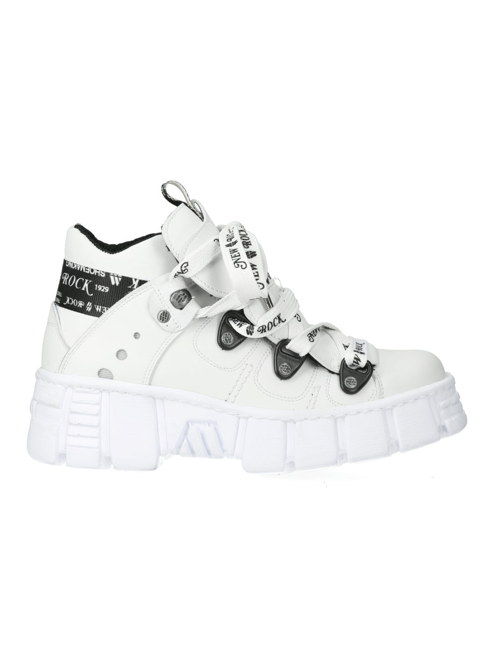 NEW ROCK white platform ankle boots with chunky sole and gothic lace-up design for an extreme fashion statement.