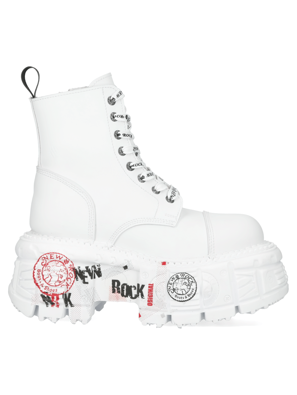 NEW ROCK White Punk Lace-Up Boots with Custom Patches