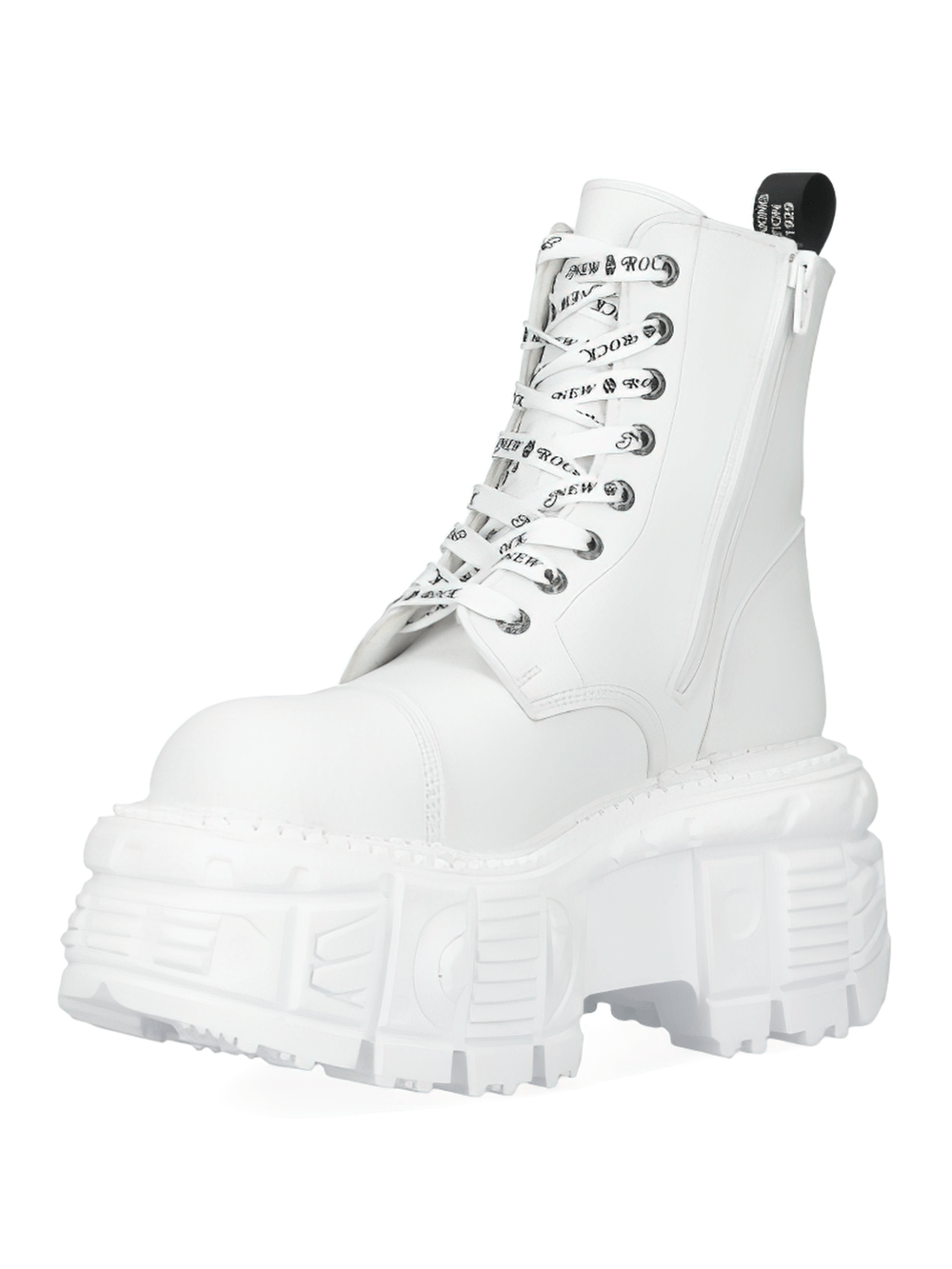 NEW ROCK White Punk Lace-Up Boots with Custom Patches