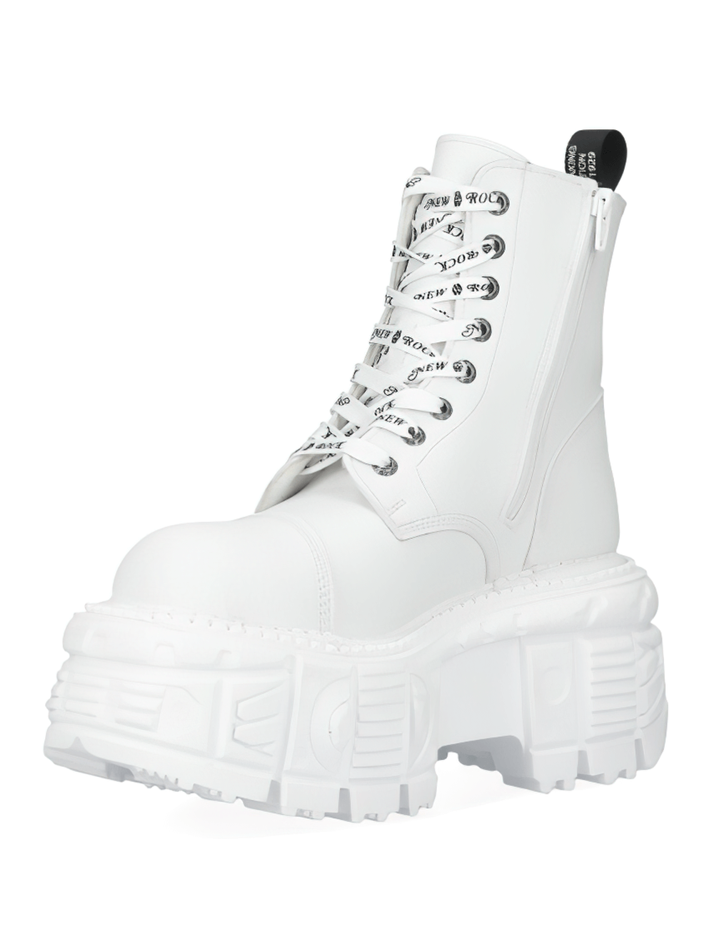 NEW ROCK white punk lace-up boots with unique patches and bold platform design for Gothic fashion lovers.