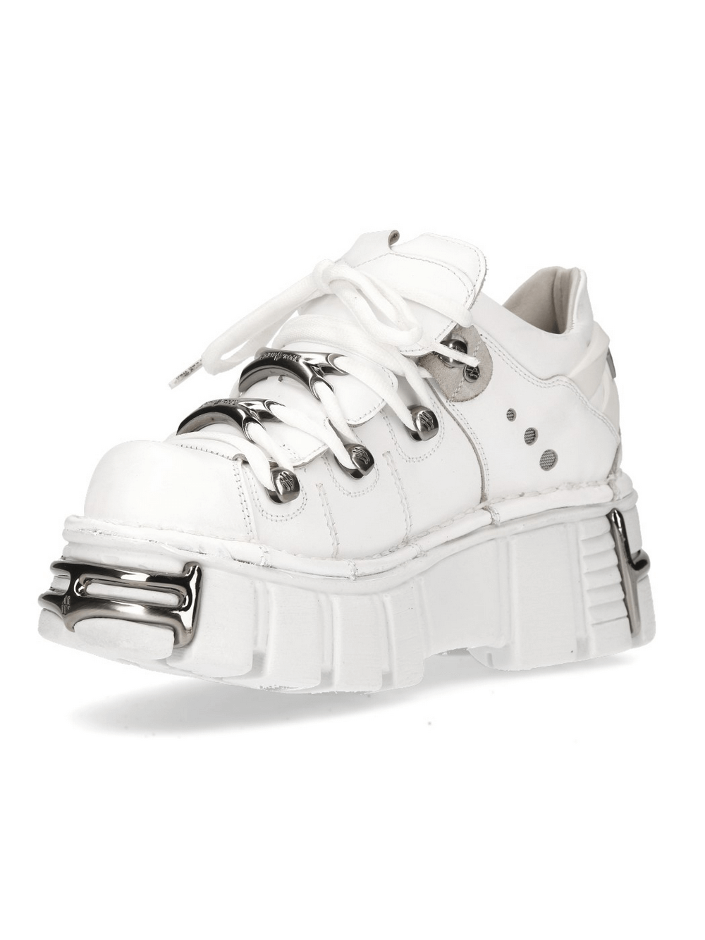 NEW ROCK Men's White Punk Platform Boots featuring metal accents and a bold 6cm platform.