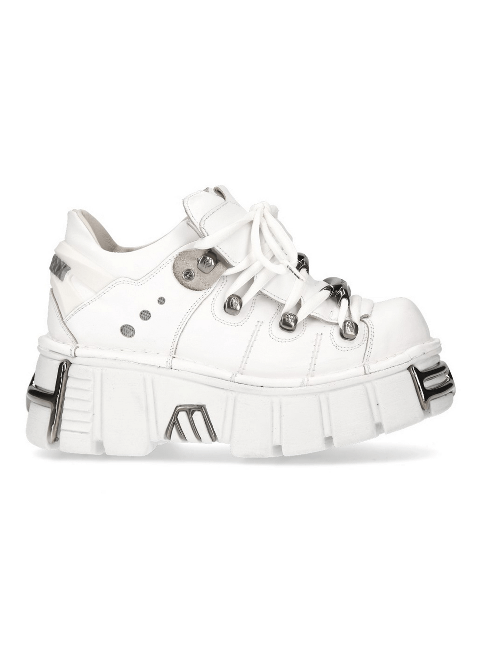 NEW ROCK white punk platform boots with metal accents and bold design, perfect for stylish statement footwear.