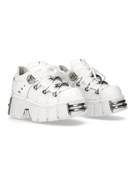 NEUE ROCK Damen Weiße Punk Plattformstiefel mit Metallakzenten
