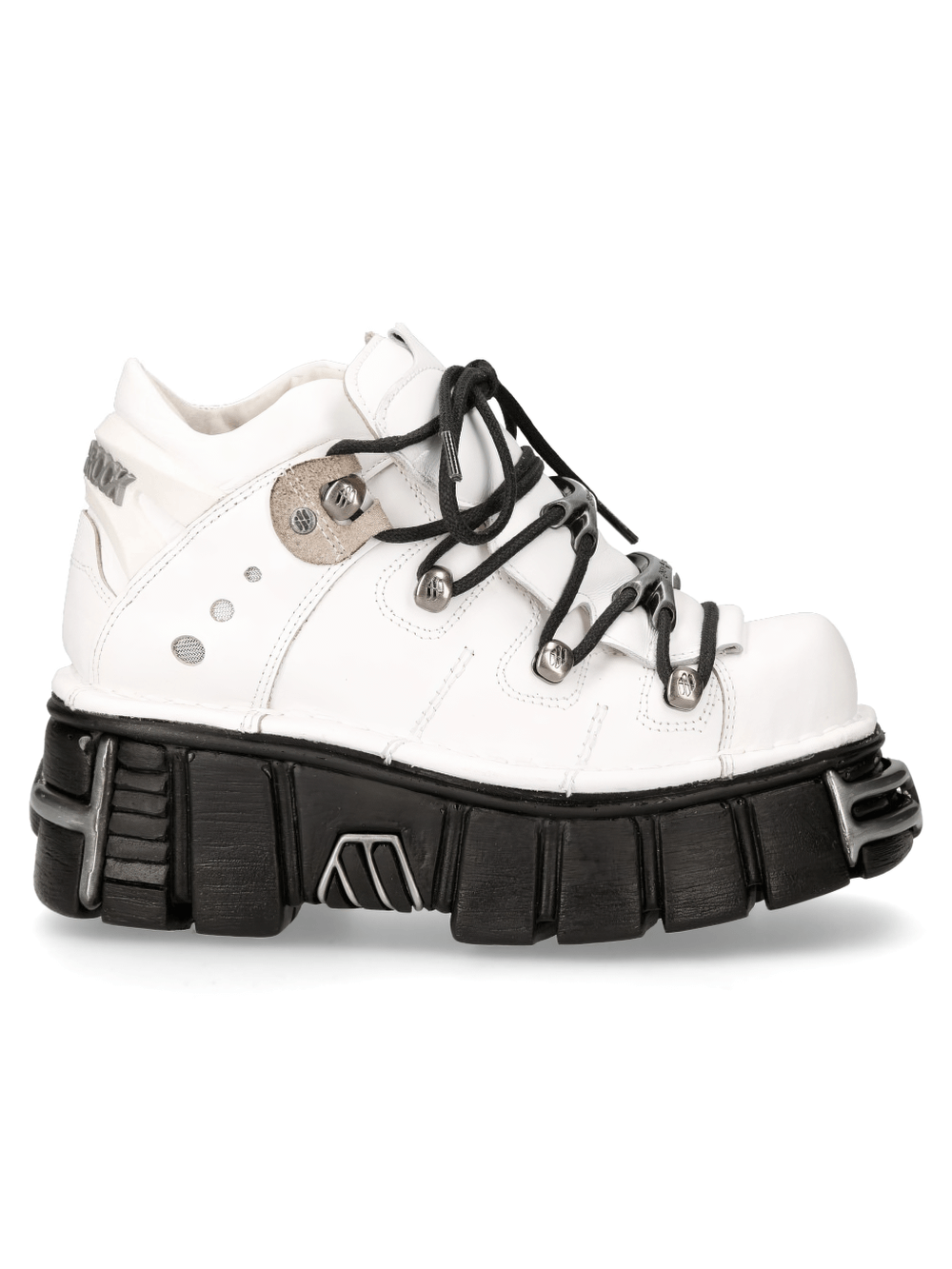 NEW ROCK white punk rock ankle boots with a black platform and lace fitting for unisex style.