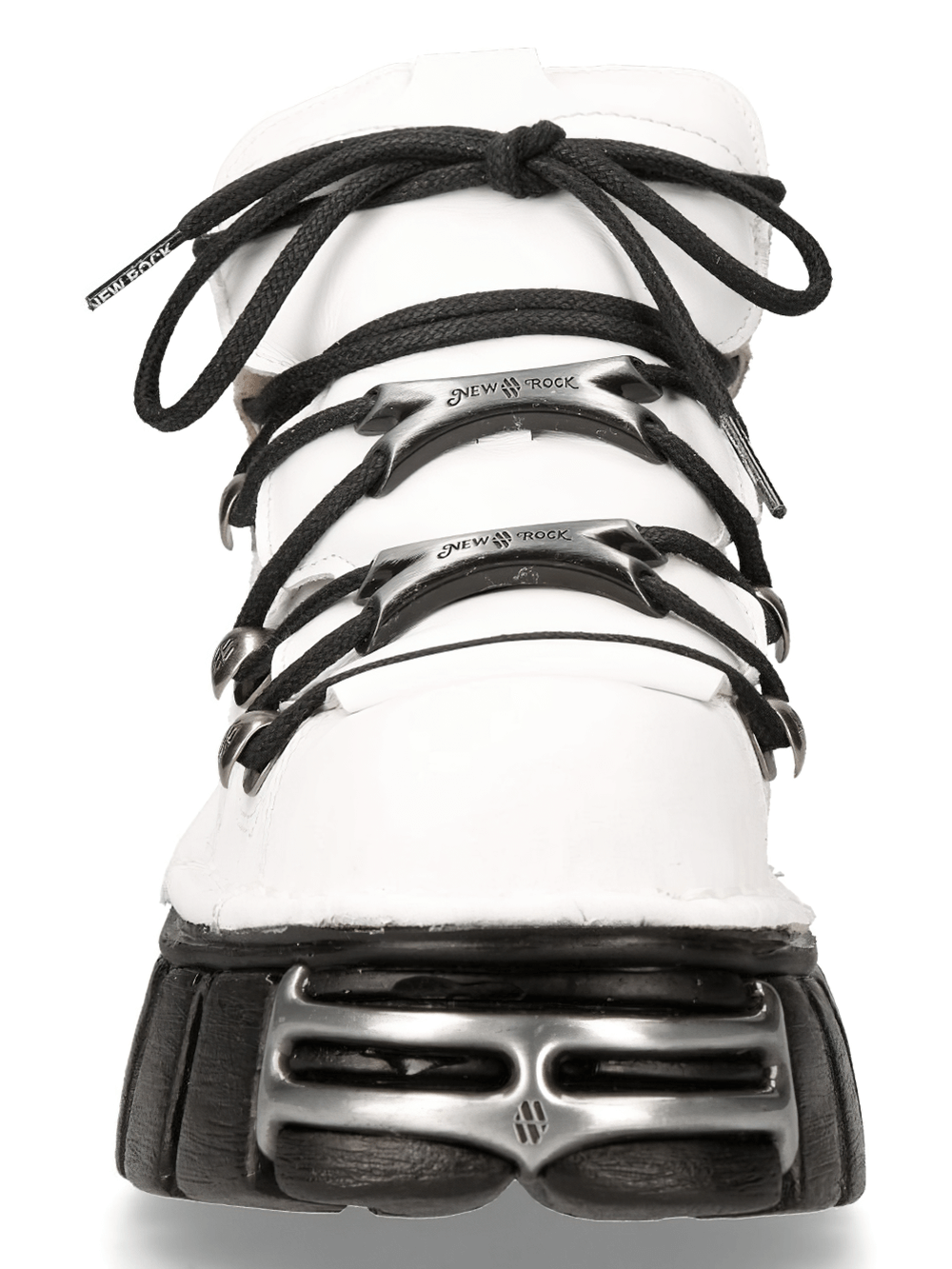 NEW ROCK white punk rock ankle boots with black laces and platform sole, perfect for a bold fashion statement.