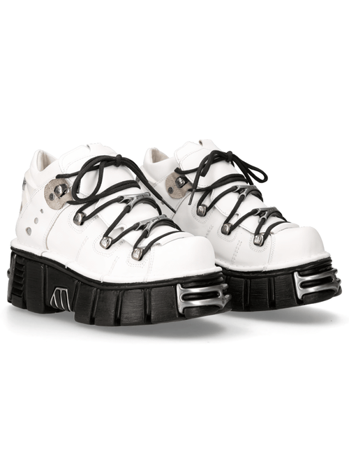 NEW ROCK Men's White Punk Rock Ankle Boots on Black Platform