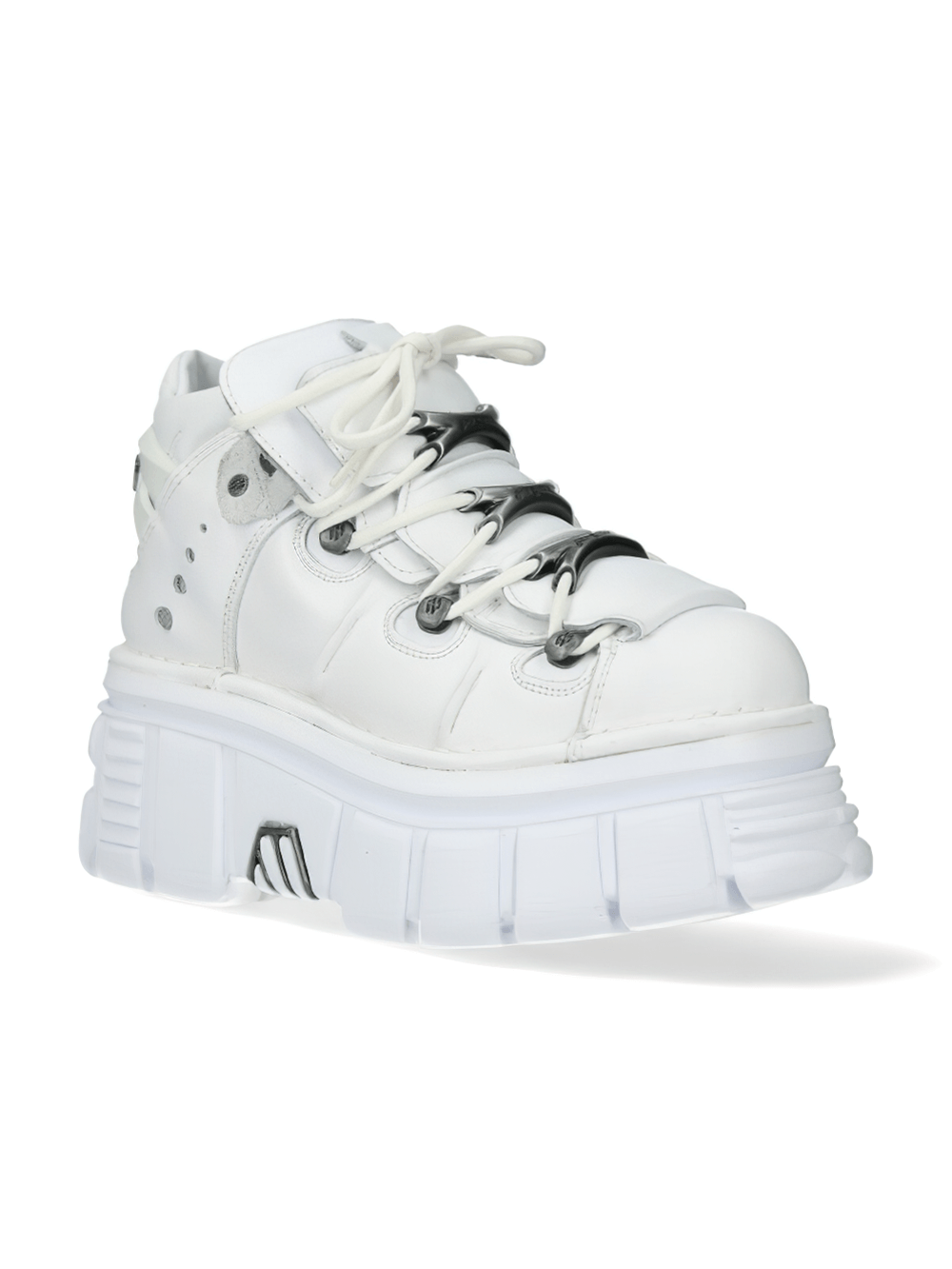 NEW ROCK Men's White Rocker Style Ankle Boots with metallic details and chunky platform for a bold rocker look.