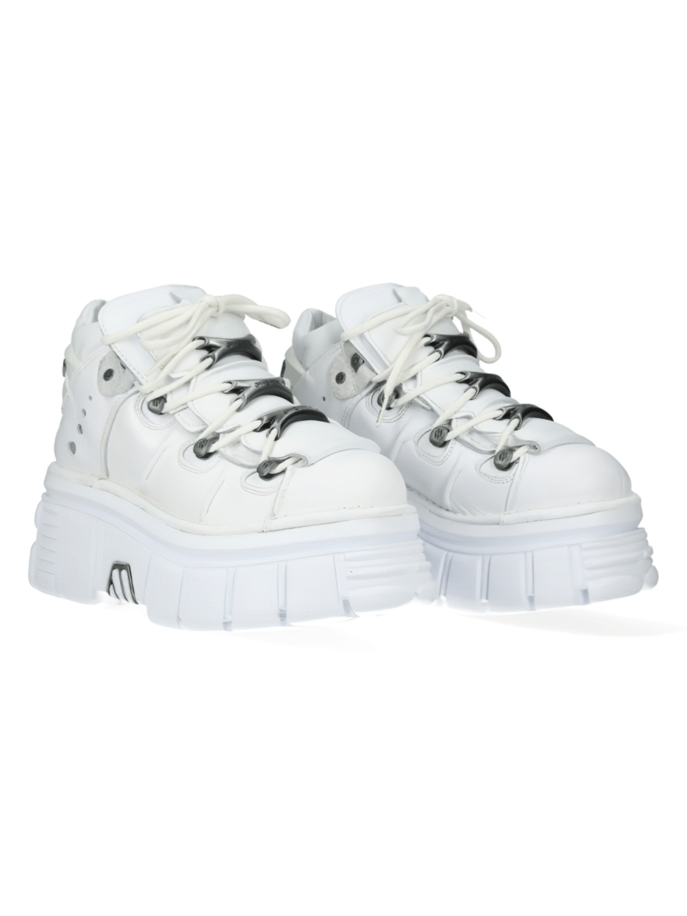 Stylish white rocker sneakers with chunky sole and lace-up design, perfect for making a bold fashion statement.