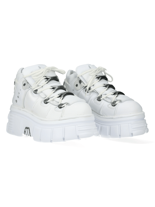 NEW ROCK Women's White Rocker Style Ankle Boots with Metal Bones