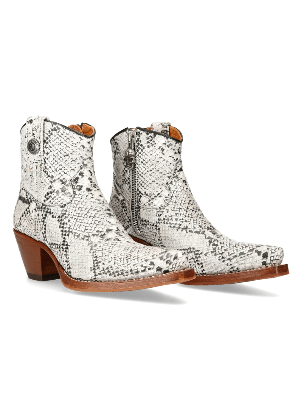 NEW ROCK White Snake Print Ankle Boots with Zipper