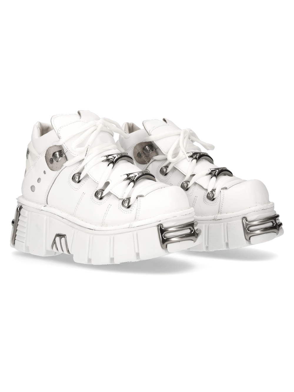 NEW ROCK Men's White Tower Ankle Boots with metallic accents and bold rocker style.