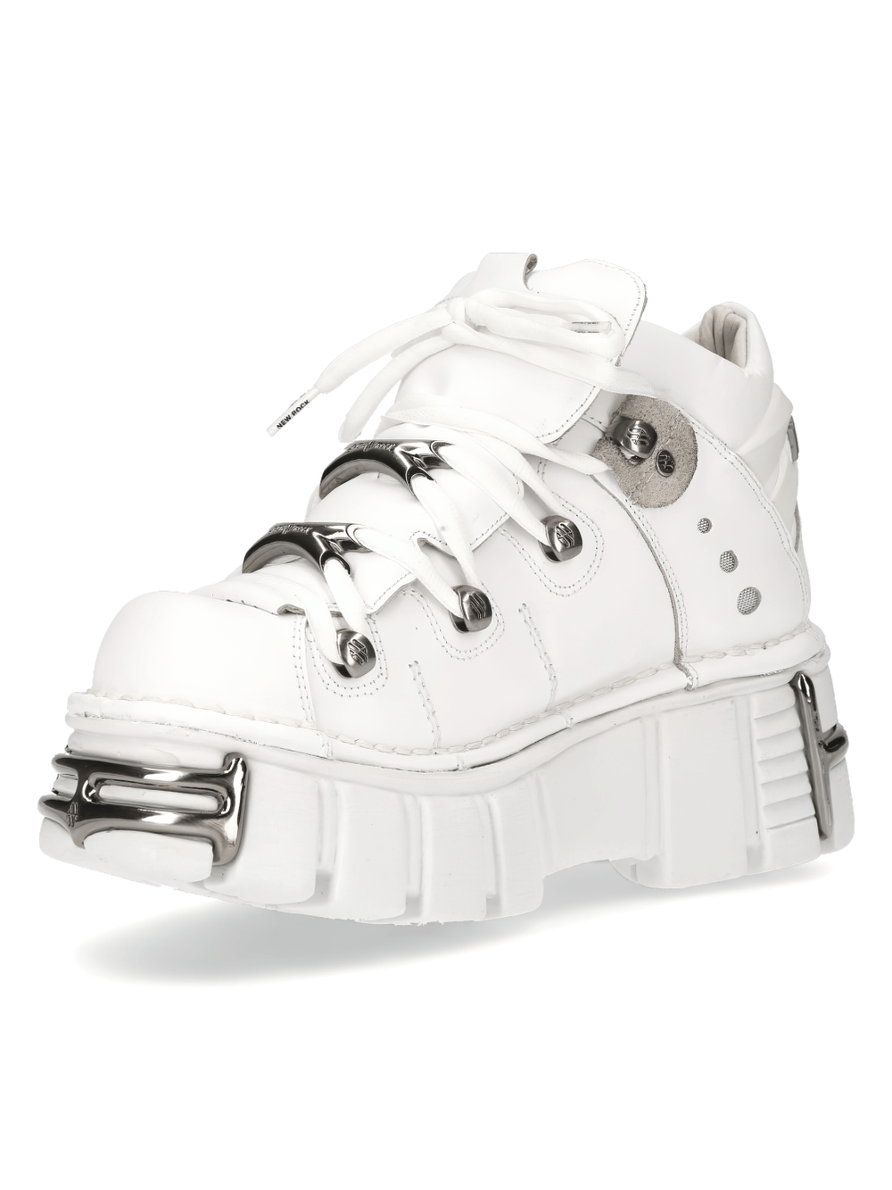 NEW ROCK Men's White Tower Ankle Boots with metallic accents for a bold rocker style.
