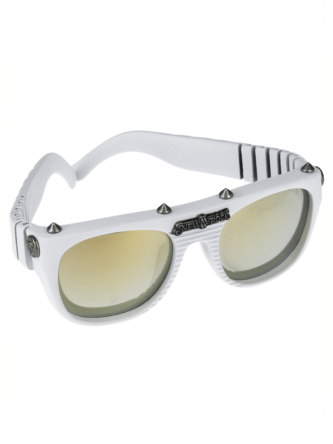 Bold white unisex sunglasses with edgy design and spiked accents for rock and urban fashion style.