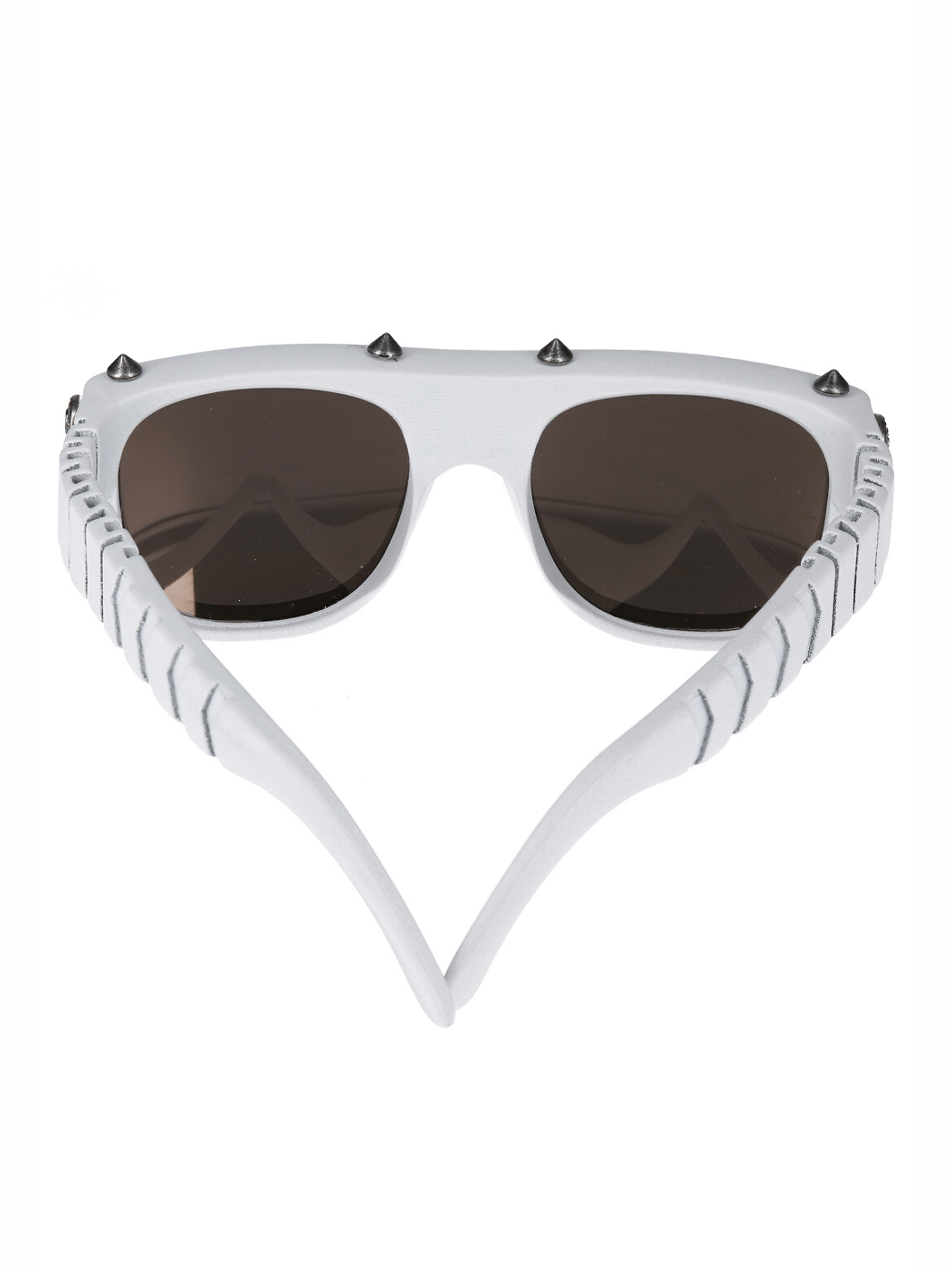 Edgy white unisex sunglasses with studded details for a bold rock and urban fashion statement.