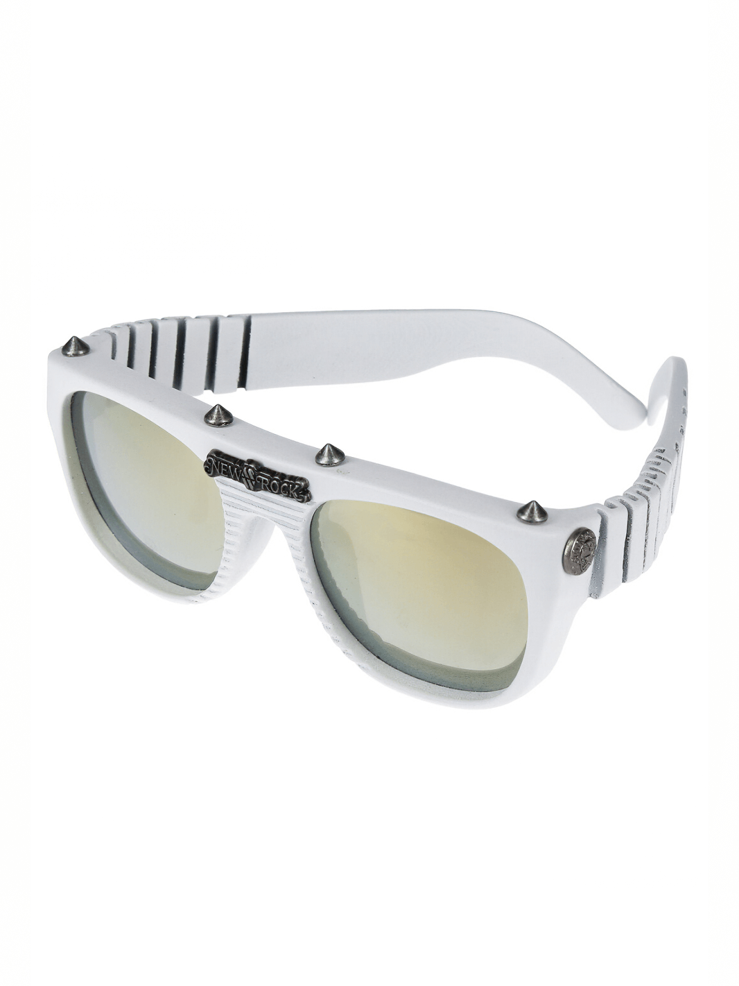 Edgy white unisex sunglasses with spikes, perfect for a bold rock and urban fashion statement.