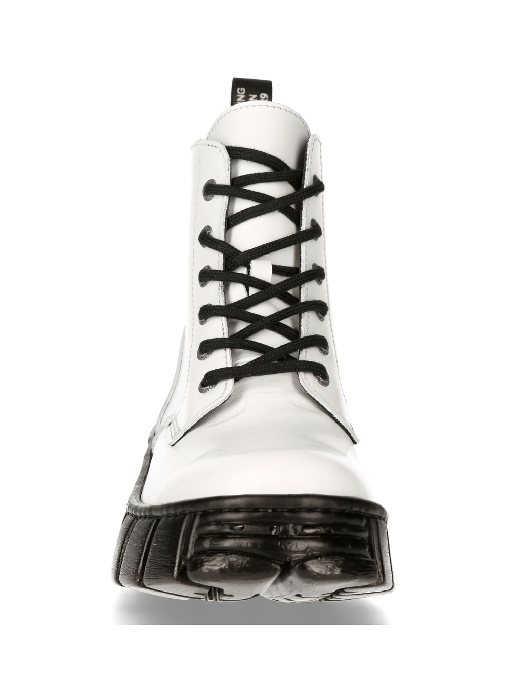 NEW ROCK white urban ankle boots with black lace-up, showcasing a bold rocker style and durable design.