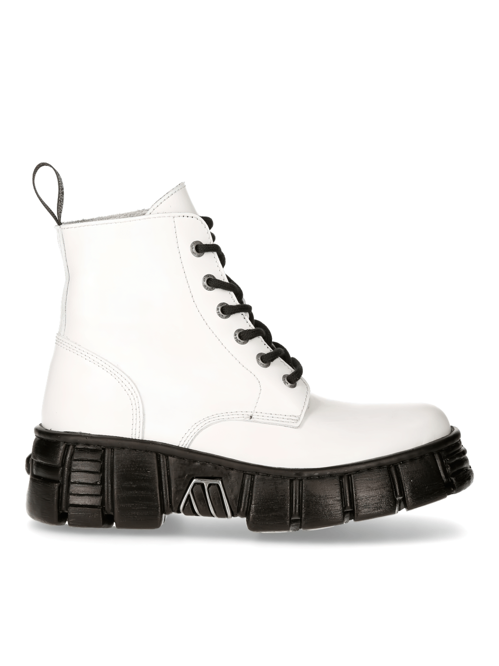 NEW ROCK White Urban Ankle Boots With Black Lace-Up