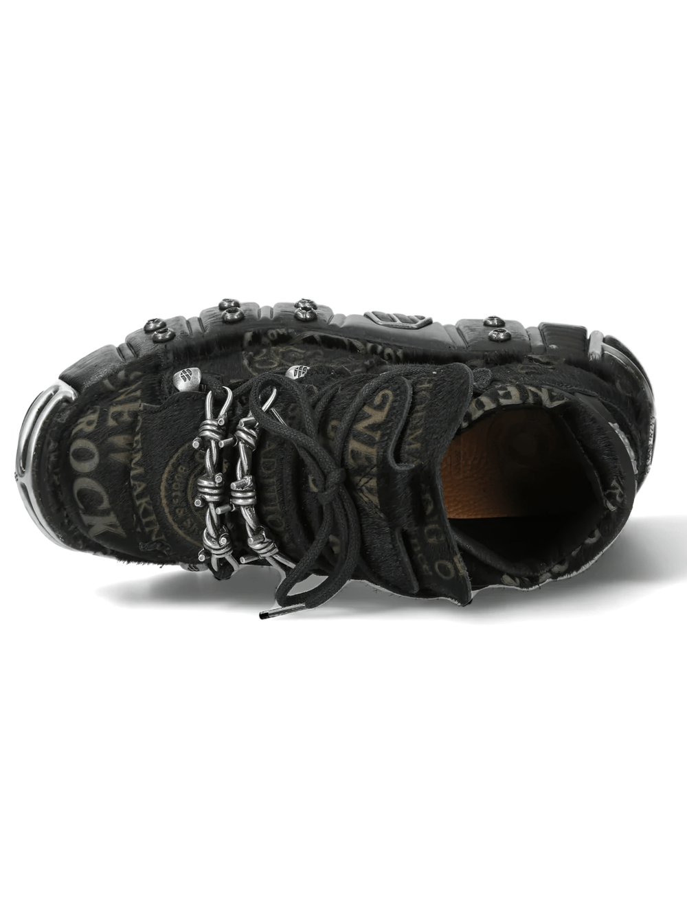 NEW ROCK Women's Ankle Boots With Barbed Wire Lacing Trim - top view showcasing the unique design and details.