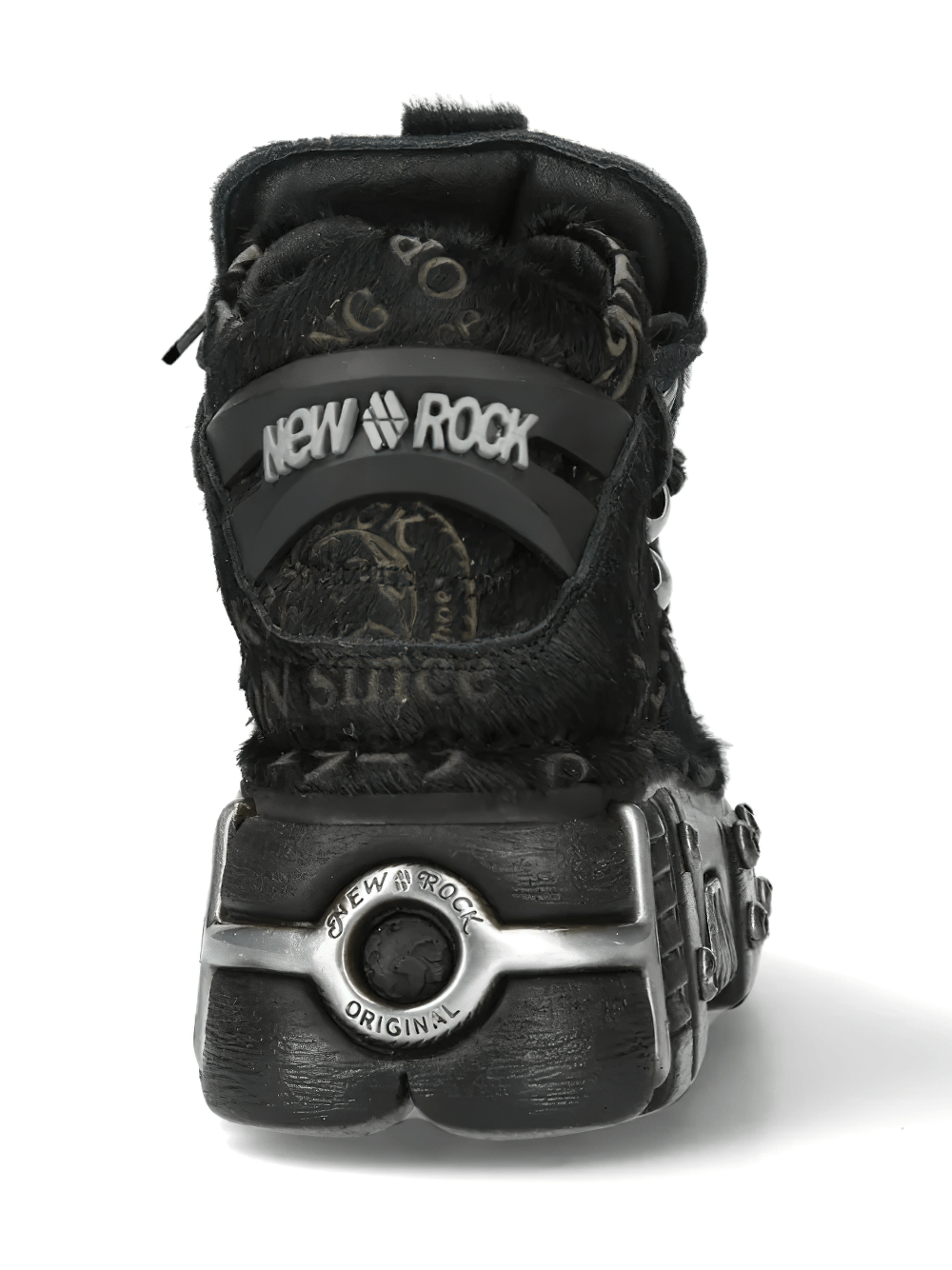 NEW ROCK Women's Ankle Boots With Barbed Wire Lacing Trim featuring a chunky sole and industrial plating.