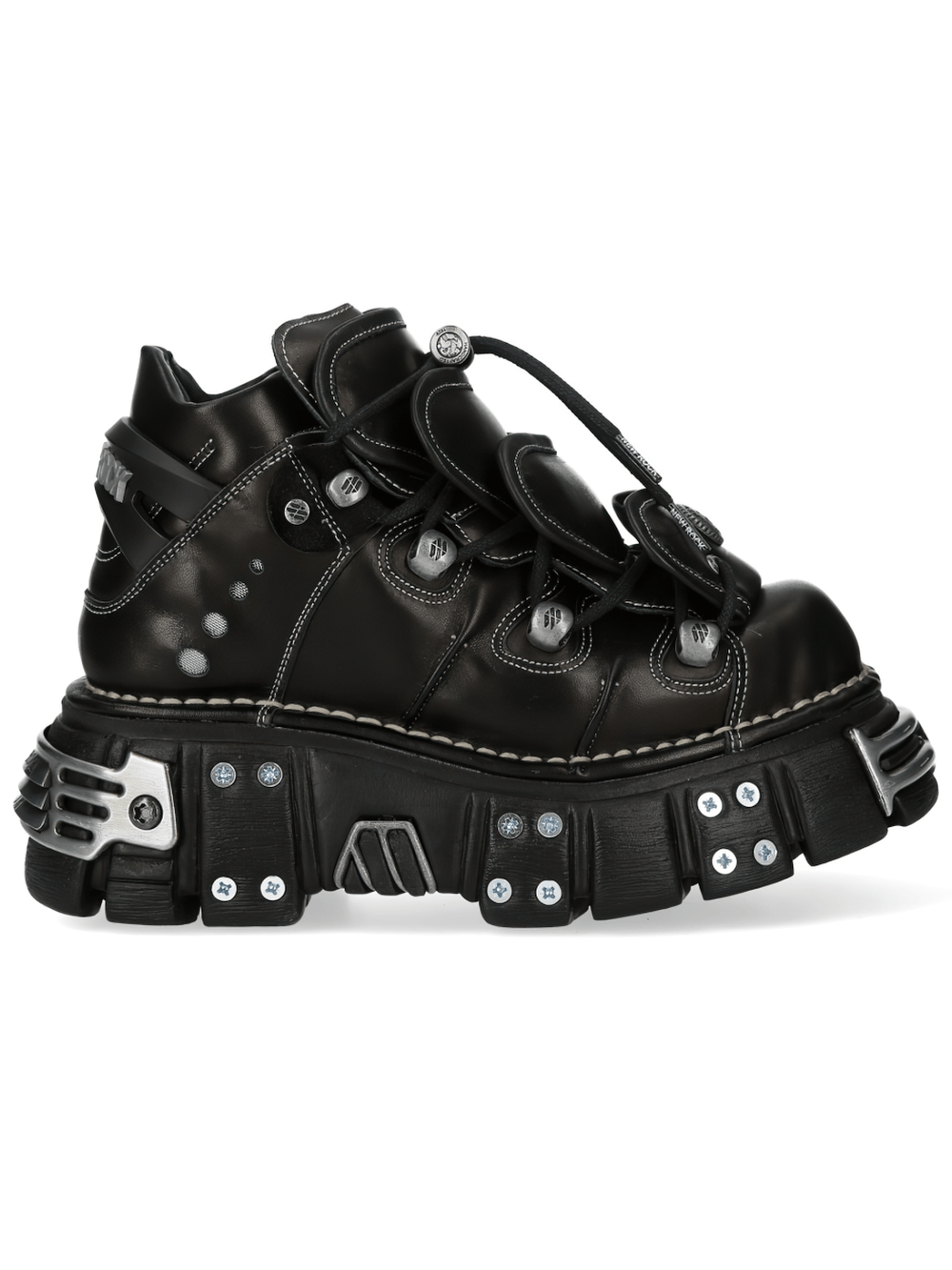 NEW ROCK Women's Ankle Boots with Heavy Platform Sole Trims featuring lace-up design and bold silver accents.