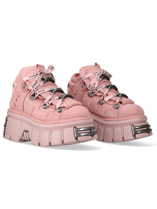 NEW ROCK Damen Knöchelstiefel mit Metallplatten und Schnürsenkeln