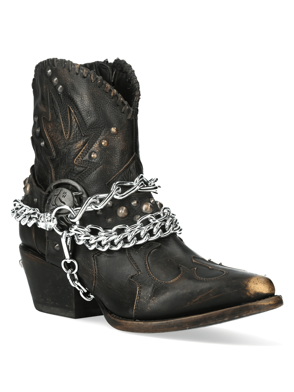 NEW ROCK Women's Biker Ankle Boots with Copper Accent