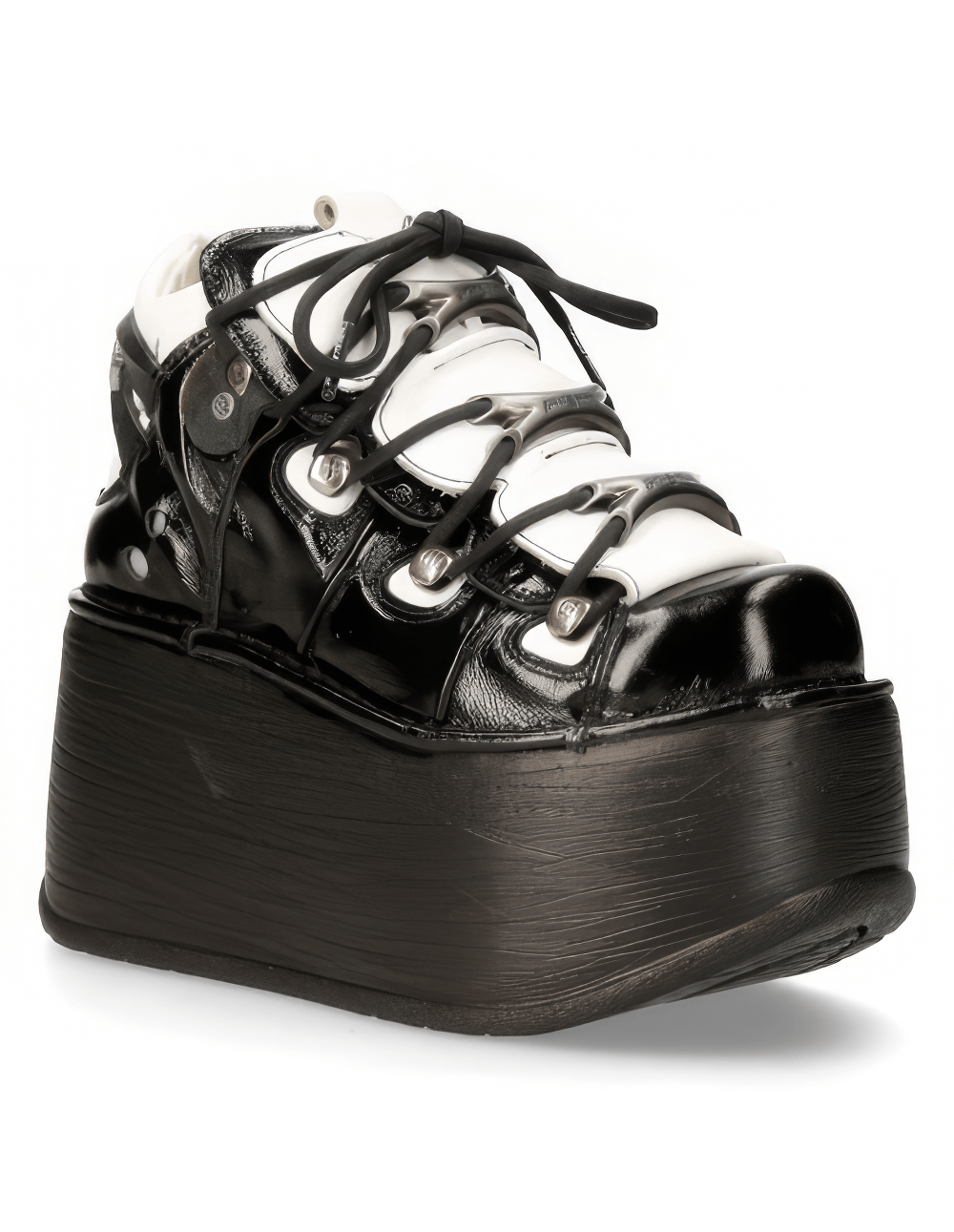 NEW ROCK black and white gothic platform ankle boots for women with lace-up closure and stylish design.