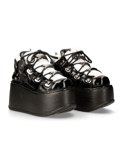 NEW ROCK Botines con plataforma gótica en blanco y negro para mujer
