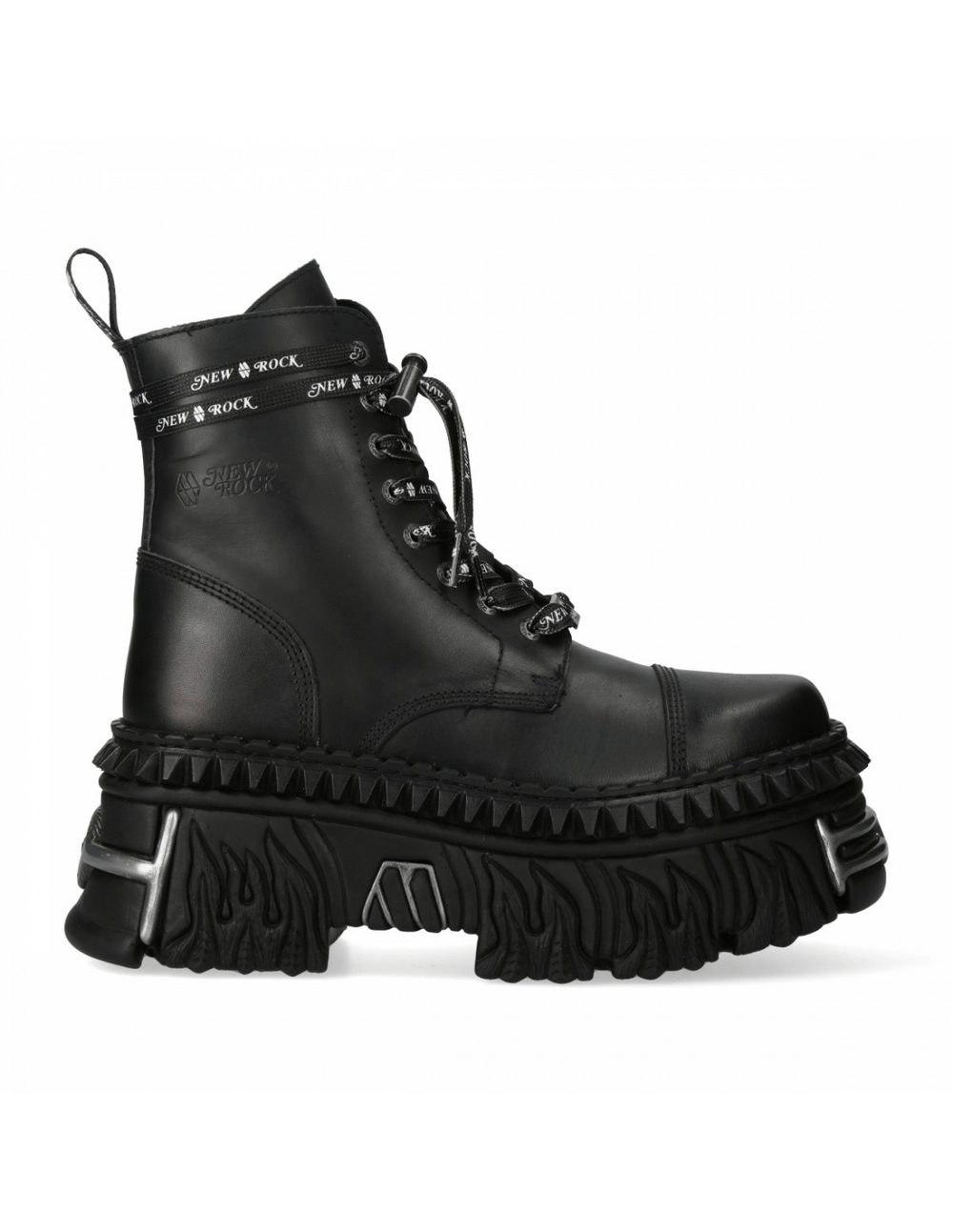 NEW ROCK Women's black ankle boots with lace detail and chunky platform sole, perfect for punk style enthusiasts.