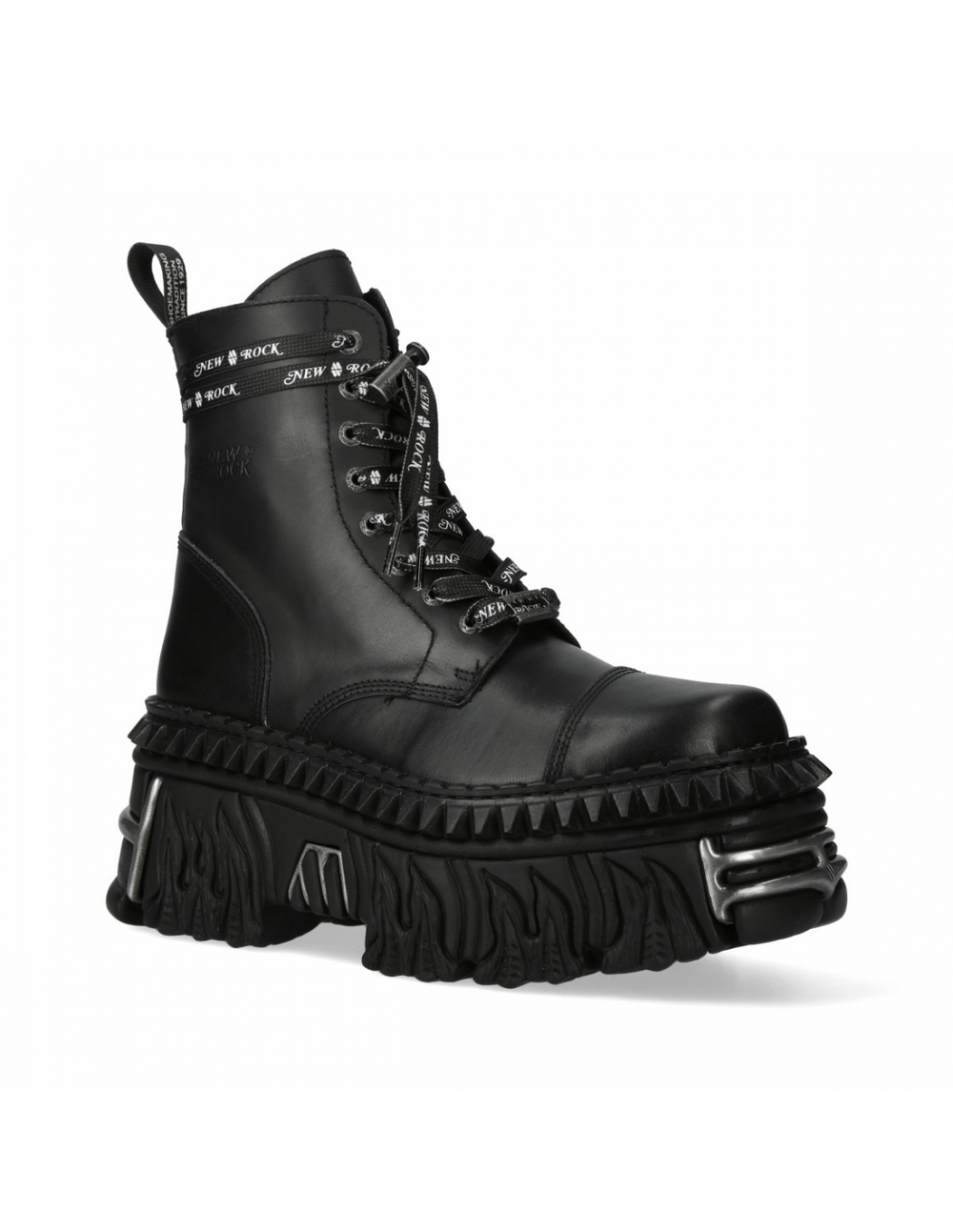 NEW ROCK Women's Black Ankle Boots with Lace and Platform Heel, offering punk style and urban flair.