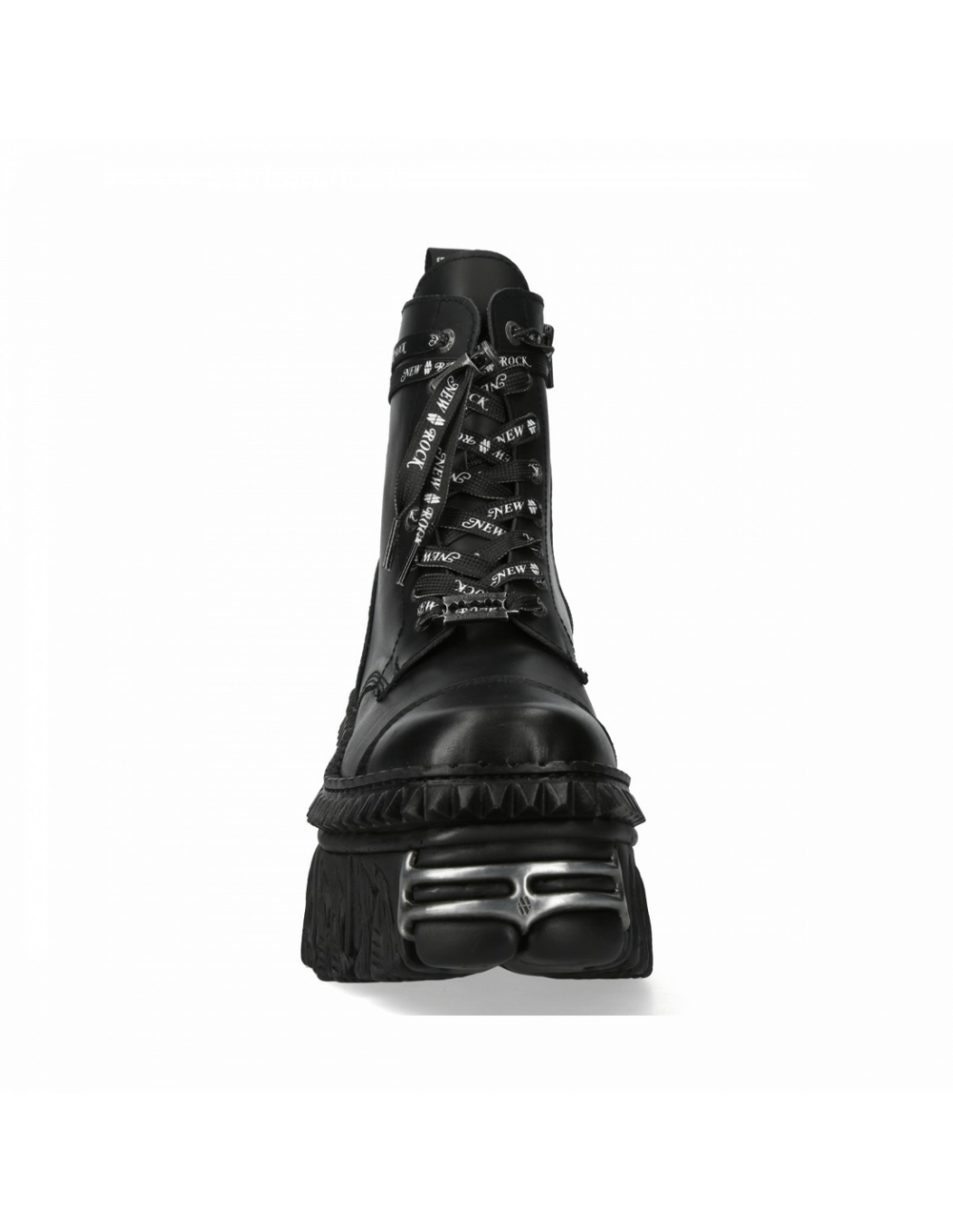 NEW ROCK women's black ankle boots featuring lace detail and zipper, perfect blend of punk style and urban flair.