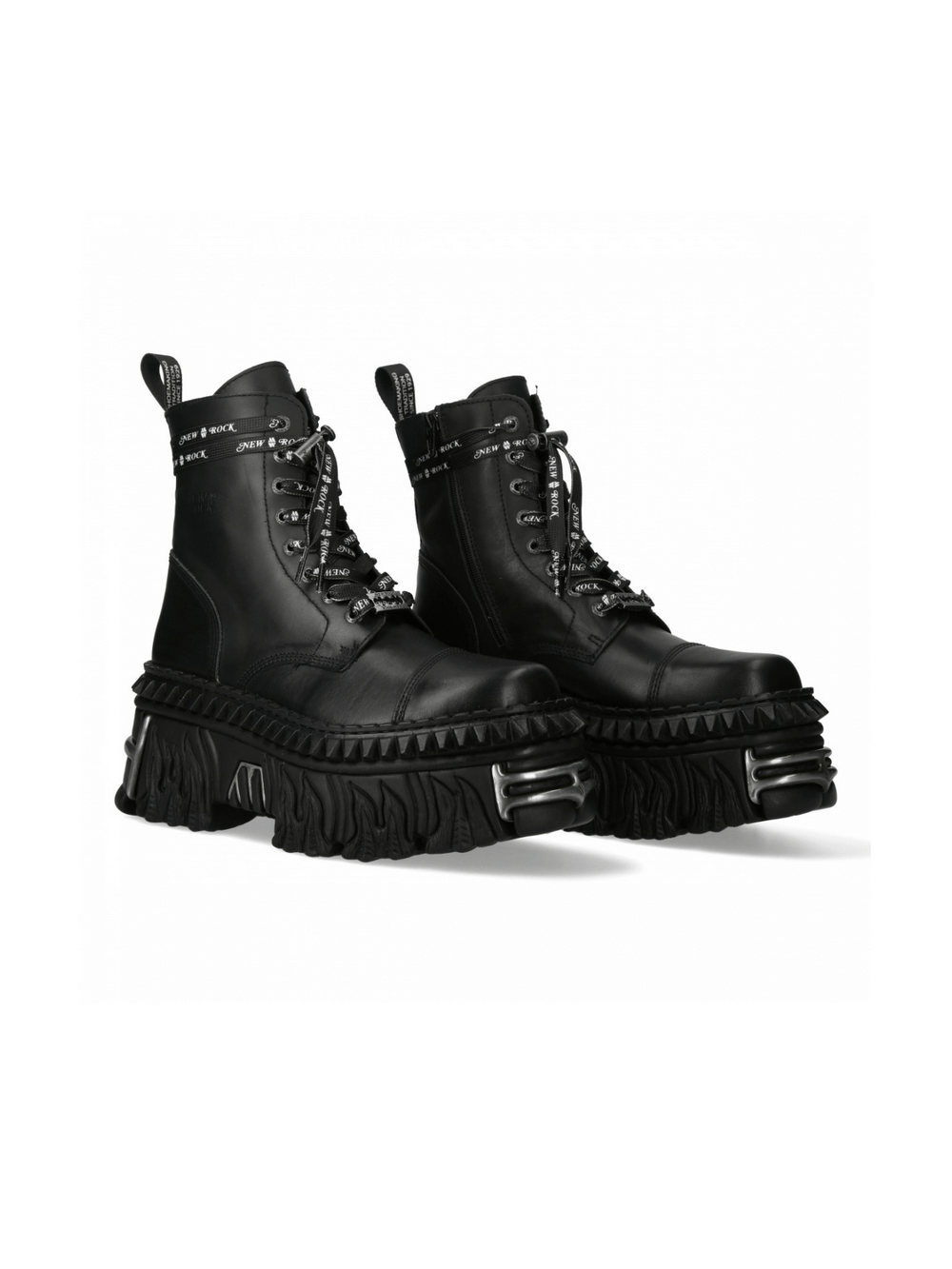 NEW ROCK Women's Black Ankle Boots with lace detail and chunky platform sole for a punk rock vibe.