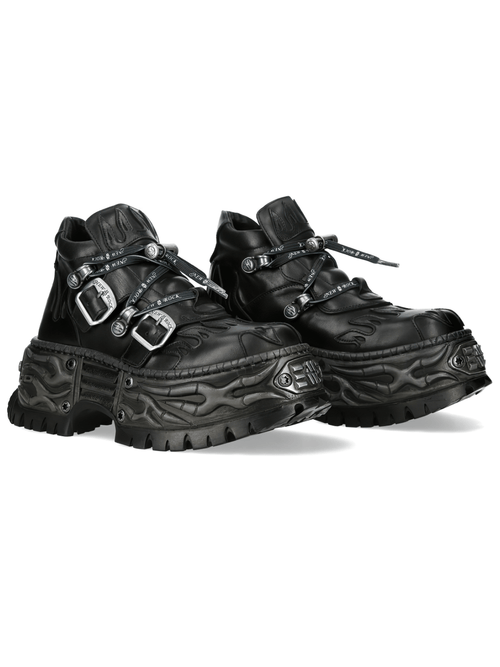 NEW ROCK Damen Schwarze Gothic-Flammen-Plateauschuhe
