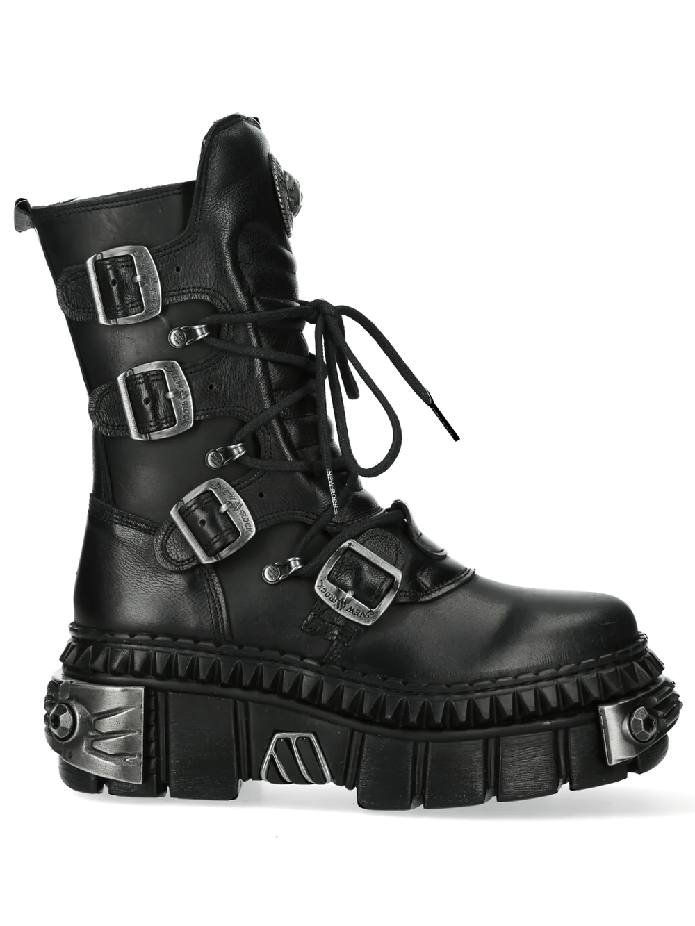 NEW ROCK Women's Black Gothic Platform Buckle Combat Boots