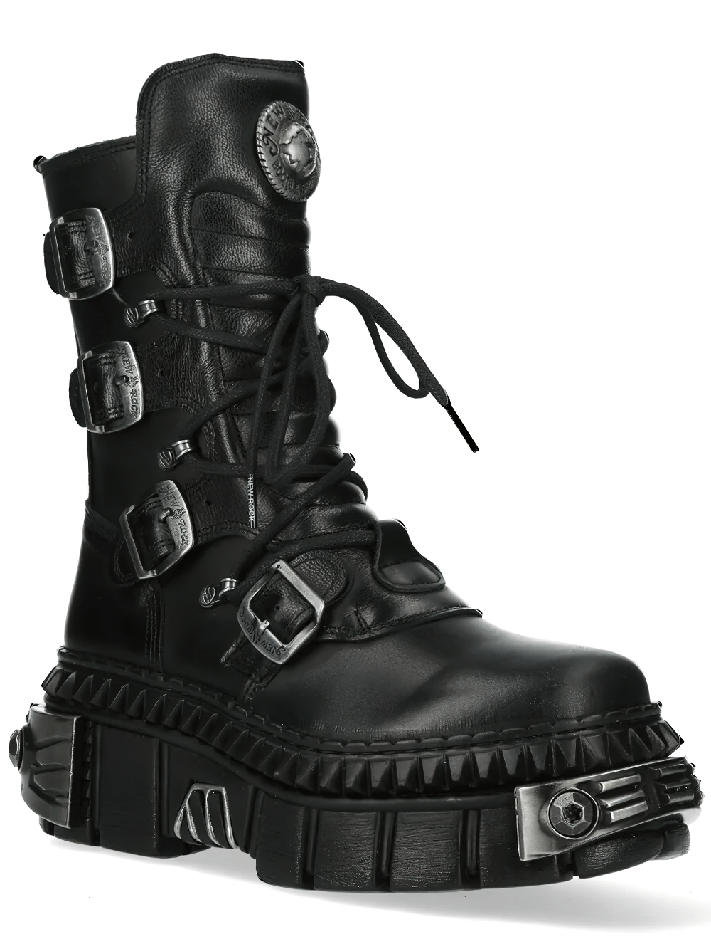 NEW ROCK Women's Black Gothic Platform Buckle Combat Boots