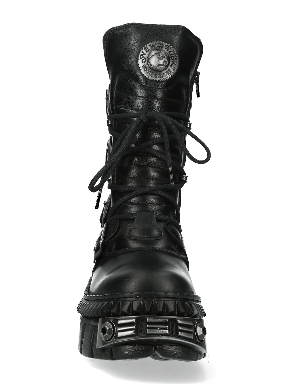 NEW ROCK Women's Black Gothic Platform Buckle Combat Boots