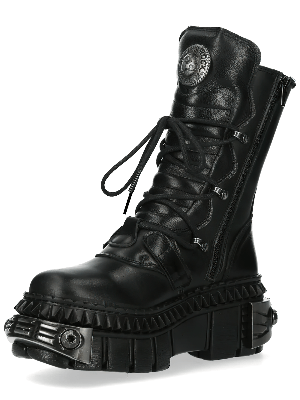 NEW ROCK Women's Black Gothic Platform Buckle Combat Boots