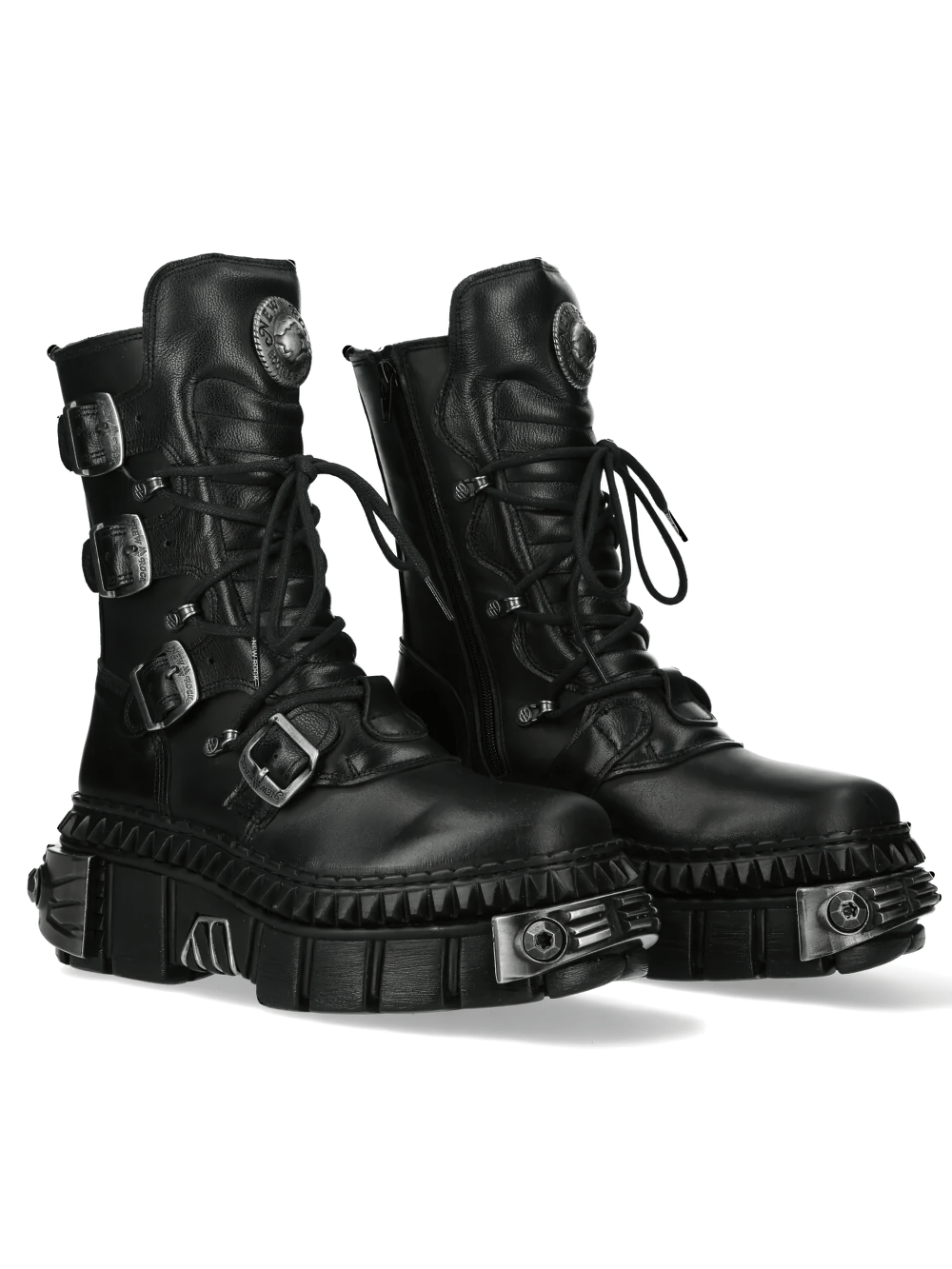 NEW ROCK Women's Black Gothic Platform Buckle Combat Boots