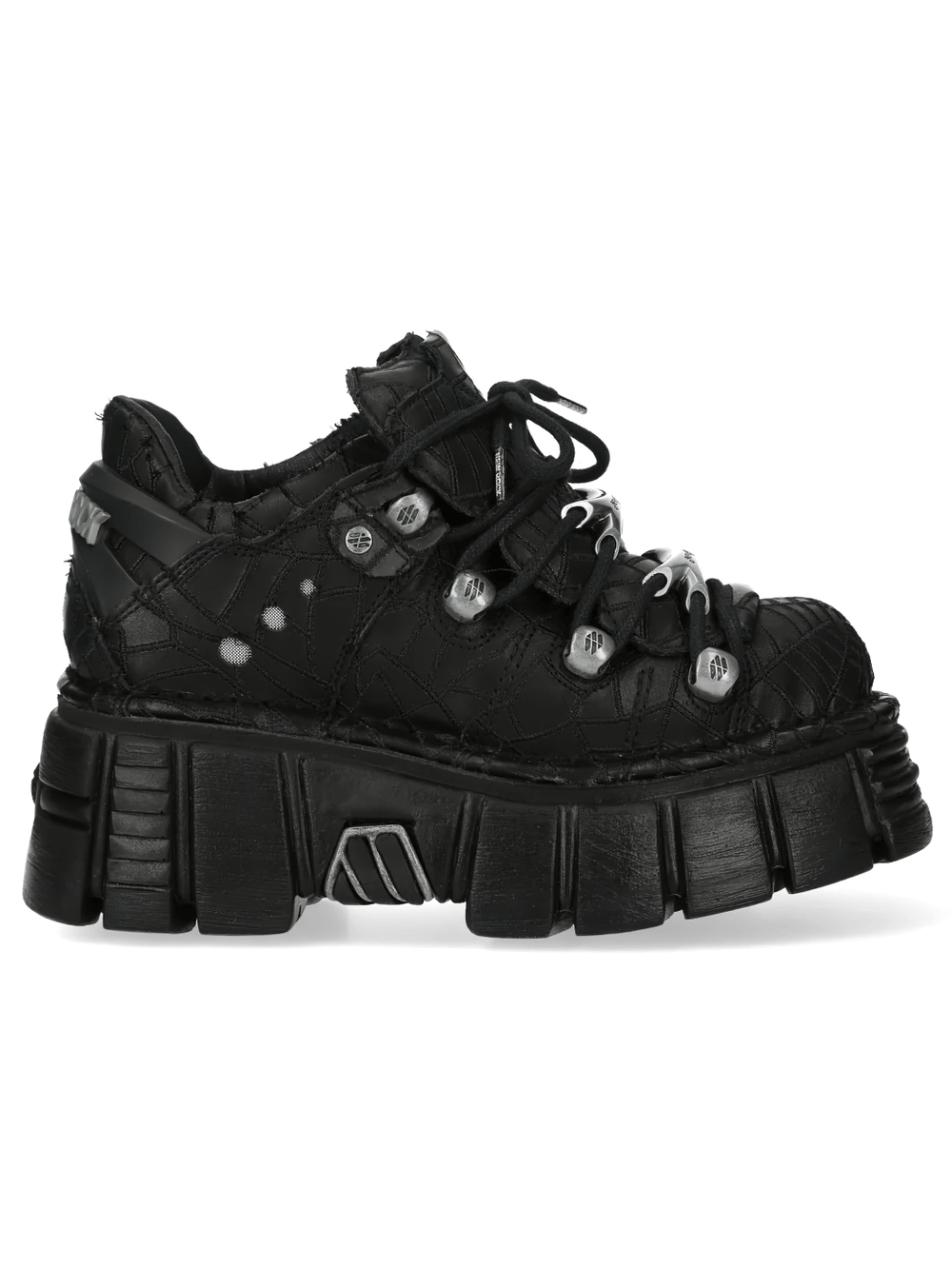 NEW ROCK Women's Black Gothic Platform Shoes with Lacing featuring thick soles and silver hook plates.