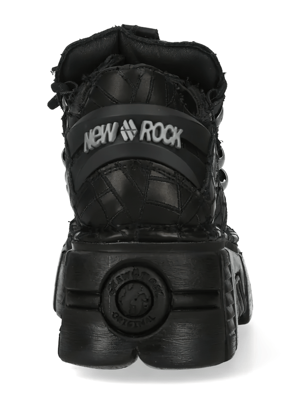 NEW ROCK Women's Black Gothic Platform Shoes with Lacing - back view showcasing striking design and details.