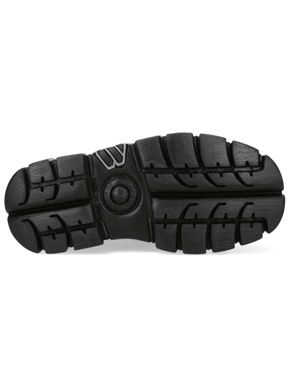 Bottom view of NEW ROCK Women's Black Gothic Platform Shoes with Lacing showcasing the rugged sole for superior grip.