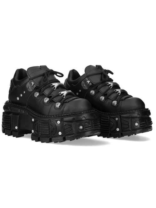 NEW ROCK Damen Schwarze Industrielle Stiefeletten mit Schnürset