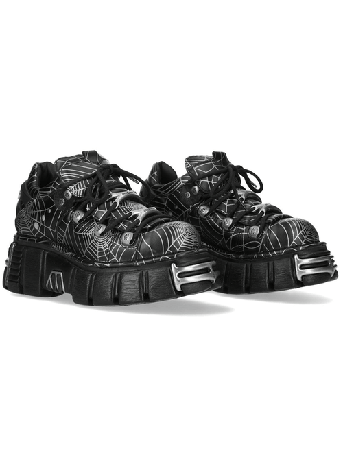 NEW ROCK Damen Schwarze Web Print Gothic Plateauschuhe